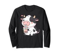 Cute Cow Bubble Tea Kawaii Anime Cows Lover Girls Maglia a Manica