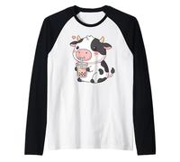 Cute Cow Bubble Tea Kawaii Anime Cows Lover Girls Maglia con Maniche Raglan