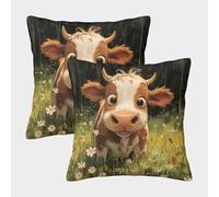 Cute Cow Cartoon-Forest Meadow Style Federe Cuscini Per Divano Decorative Art Fodere Per Cuscini 2 Pezzi Quadrate Moderna Del Divano Arredamento 50x50cm