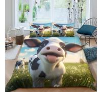 Cute cow cartoonSet Di Copripiumino microfibra morbida 3 Pezzi stampa 3D con cerniera Farm animal style copripiumino con federa traspirante ultra morbido e traspirante for bambini Single（140x200cm）