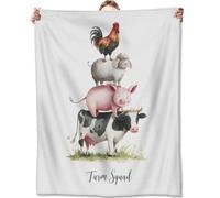 Cute Cow Farm Animal with Pig Sheep Rooster Print Coperta Soffice Coperta da Tiro Peluche Blanket per Donne Letto Poltrona 125x150cm