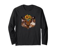 Cute Cow Print Decor Sunflower Country Boho Western Bull Maglia a Manica