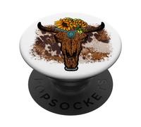 Cute Cow Print Decor Sunflower Country Boho Western Bull PopSockets PopGrip Adesivo