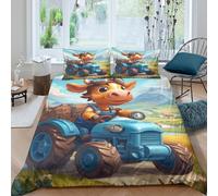 Cute cow tractorcopripiumino morbida microfibra Set di 3 Pezzi stampa 3D con cerniera Cartoon farm adventure Set Di Copripiumino incluso federe aiosa morbida for adolescenti Super king（260x220cm）