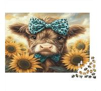 Cute Cow with Bow 1000 Pezzi Cartone Spesso Set Di Puzzle Jigsaw Collettori Impossibile Difficile Sfida Del Gioco Educativo 70x50cm/1000pcs