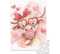 Cute Cow with Hearts Puzzle Impossible 1000 Pezzi Decorazione Per La Casa. Giochi Rilassamento E Intelligence Per Adulti E Ragazzi Da 14 Anni 52x38cm/1000pcs