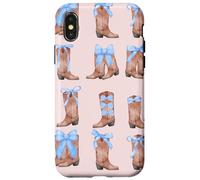 Cute Cowgirl Boots Coquette Aesthetic and Blue Bow Coastal Custodia per iPhone X/XS