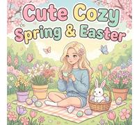 Cute Cozy Spring & Easter Coloring Book: 50 Simple and Aesthetic Coloring Pages Featuring Baking, Flowers, Picnics and Adorable Characters - Relaxing Coloring Book for Teens and Adults