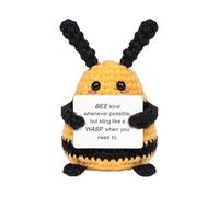Cute Crochet Bee, Handmade Emotional Support Bee, Soft Knitting Bee, Positive Bee With Cards, Crochet Bee Table Decoration, Emotional Support Plush Bee, Positive Affirmations Bee, Handmade Bee Toy, So