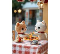 Cute Crochet Cats Sharing Pizza Blank Lined Notebook: For Help With Everyday Tasks
