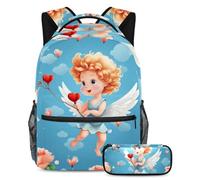 Cute Cupid Keep Your Essentials in One Place, zaino con astuccio, l'ultimo set di zaini per la scuola per studenti, Multicolore#03, B：29.4x20x40cm P：19x7.5x3.8cm, Zaini Daypack