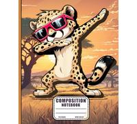 Cute Dabbing Cheetah Wide Ruled Composition Notebook: Funny African Safari Animal Lined Journal for Boys, Kids and Teens - Cool Big Cat with Pink Sunglasses Aesthetic Book