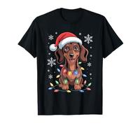 Cute Dachshund Christmas Lights Funny Holiday Art Maglietta