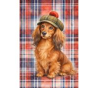 Cute Dachshund Grid Notebook: Funny Dog with Cozy Red Plaid Cover, Adorable Dachshund Journal in Winter Hat, Graph Paper Notebook for Notes, School & Gifts
