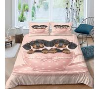 Cute Dachshund PuppiesSet Di Copripiumino microfibra morbida 3 pezzi motivo 3D con cerniera Pink Polka Dot copripiumino incluso federe aiosa ultra morbido e traspirante for bambini Single（140x200cm）