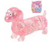 Cute Dachshund Squishy Stress Ball,Glitter Sensory Stress Reliever,with Funny Face,Anxiety Calming Sensory Toy For Adults,for Birthdays And Office Gifting(Pink)