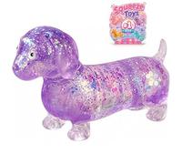 Cute Dachshund Squishy Stress Ball,Glitter Sensory Stress Reliever,with Funny Face,Anxiety Calming Sensory Toy For Adults,for Birthdays And Office Gifting(Purple)