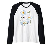 Cute Daisy Flower Motif for Women Botanical Sketch Floral Maglia con Maniche Raglan