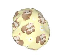 Cute Daisy Sloth Cuffia da a da donna Impermeabile riutilizzabile Fodera in PEVA Doppia protezioneOrlo elastico per tutti i capelli lunghi Cappello da bagno