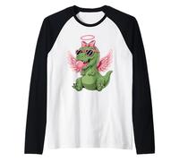 Cute Dinosaur Angel Valentine's Day Gum Love Maglia con Maniche Raglan