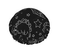 Cute Dinosaur Astronauts in Space Pattern Cuffie da doccia Cuffia da bagno riutilizzabile Cappello da doccia elastico da bagno Morbido impermeabile per cappucci per capelli di tutte le lunghezze