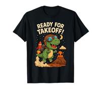 Cute Dinosaur Ready for Takeoff Rocket Volcano Adventure Maglietta
