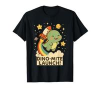 Cute Dinosaur Rocket Launch Rainbow Space Adventure Maglietta