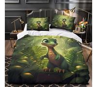 Cute Dinosaur Set Di Copripiumino 3 Pezzi stampa 3D microfibra traspirante con cerniera Coon Jungle Set Di Copripiumino con federa soffice traspirante for bambini e adolescenti Single（140x200cm）