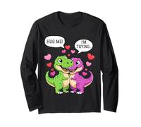 Cute Dinosaur T Rex Dinosaur Couple Hug Me Valentine Day Maglia a Manica