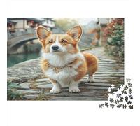 Cute Dog 1000 pezzi per tutta la famiglia Corgi sul ponte di pietra per donne regali per uomo e adulti 38x26cm/1000 pezzi