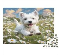 Cute Dog Giochi puzzle adulti West Highland Terrier tra le margherite Impegnativo e rompicapo per decompressione 52x38cm/1000 pezzi