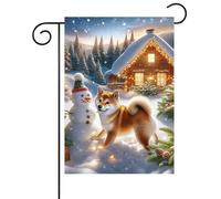 Cute Dog Playing In The Snow With Snowman Christmas Tree Winter Bandiere Verticale Robuste Flag Resistente Alle Intemperie Bandiera Da Giardino Per Casa Portico Cortile 30X45Cm