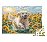 Cute Dog Puzzle adulti per decompressione Golden Retriever tra i girasoli Gioco educativo Sfida Decorazione parete 52x38cm/1000 pezzi