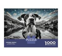 Cute Dog Puzzle da Assemblare Carta Ponderata Cane con Paesaggio Montano Bianco e Nero Attività Interattiva Rilassante 52x38cm/1000pezzi