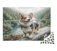 Cute Dog Puzzle per adulti e ragazzi Corgi sul ponte di pietra Gioco educativo per decorazione parete e regali 70x50cm/1000 pezzi
