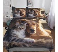 Cute Dog Set Copripiumino 3D Stampa E Federa Coordinata Biancheria Da Letto 3 Pz, Set Copripiumone in Microfibra Morbida Double (200x200cm)