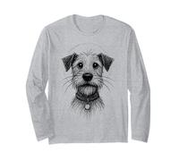 Cute Dog Sketch Scruffy Terrier Face Hand-Drawn Graphic Art Maglia a Manica