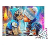 Cute Dog Thick Paper Puppy And Baby in Winter Clothes Kissing Jigsaw Puzzle Bundle for Seniors Brain Training Secret Santa Gift 38x26cm/1000pcs