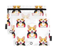 Cute Dogs - Astuccio bianco per 3 raccoglitori ad anelli, con cerniera, per scuola, scuola, tasche trasparenti, 24,9 x 18 cm, 2 confezioni