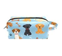 Cute Dogs with Bones Women Cosmetic Bag Beauty Bag, Portable Hanging Travel Toiletry Bag, Leather Make Up Pouch Kids Pencil Case, Multicolore 07, 8.2x3.1x3.5 in/21x8x9 cm