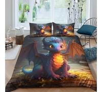 Cute dragon babySet Di Copripiumino ultra microfibra 2 Pezzi stampa 3D con cerniera Fantasy cartoon style copripiumino con federe traspirante ultra morbido for ragazze Single（135x200cm）