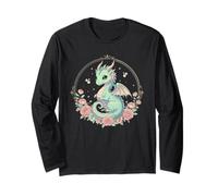 Cute Dragon Books Cottagecore Flower Bookworm Lover Maglia a Manica