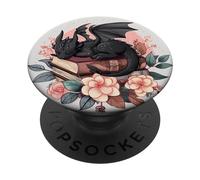 Cute Dragon Books Cottagecore Flower Bookworm Lover PopSockets PopGrip Adesivo