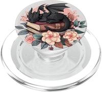 Cute Dragon Books Cottagecore Flower Bookworm Lover PopSockets PopGrip per MagSafe