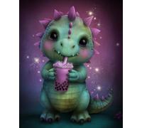 Cute Dragon Composition Notebook: Kawaii Dino Drink Cover Journal with Wide Ruled Pages, Matte Finish, 7.5 x 9.25 Writing Book for School Notes, Diaries, and Gifts