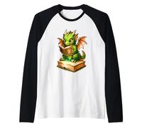 Cute Dragon Reading Book, Booish Teacher Librarian Bookworm Maglia con Maniche Raglan