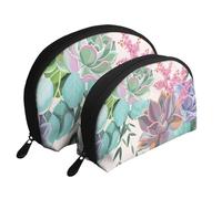 Cute Dragonfly portatile Shell Cosmetic Bag Set - Travel Makeup Organizer con cerniera e scomparti interni, Pianta grassa colorata., Taglia unica