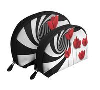 Cute Dragonfly portatile Shell Cosmetic Bag Set - Travel Makeup Organizer con cerniera e scomparti interni, Fiore rosso., Taglia unica