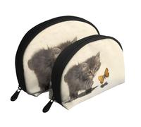 Cute Dragonfly portatile Shell Cosmetic Bag Set - Travel Makeup Organizer con cerniera e scomparti interni, Gatto e farfalla., Taglia unica