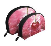 Cute Dragonfly portatile Shell Cosmetic Bag Set - Travel Makeup Organizer con cerniera e scomparti interni, ciliegie rosse, Taglia unica